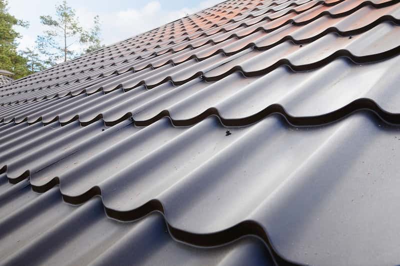 Close-up of dark gray metal roofing panels
