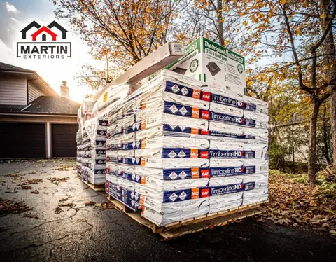 GAF Timberline shingles delivered for a Martin Exteriors roof replacement | Martin Exteriors