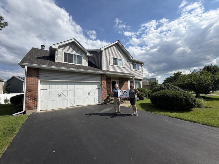 Finished GAF Timberline HDZ roof in Midnight Mesa installed by Martin Exteriors near Rockford, IL