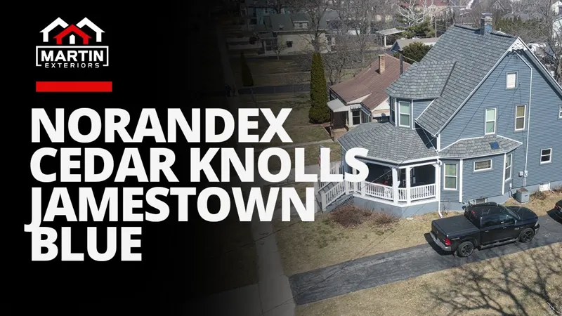 Norandex Cedar Knolls Jamestown Blue siding install by Martin Exteriors