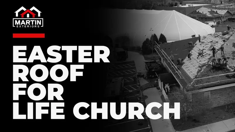 Martin Exteriors roofing a two-building church campus in Roscoe Illinois